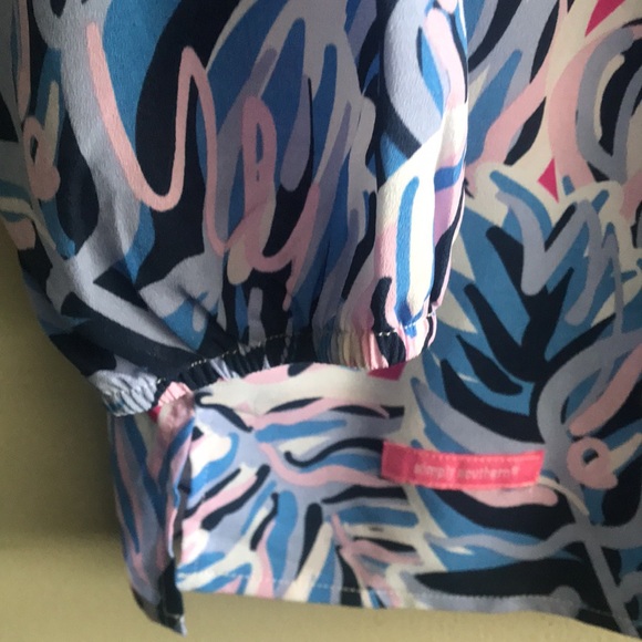 Simply Southern Womens Blouse Top Size medium Blue Floral Long Sleeves - Picture 4 of 7